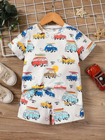 Vibrant Kids' Car-Themed T-Shirts and Shorts Set
