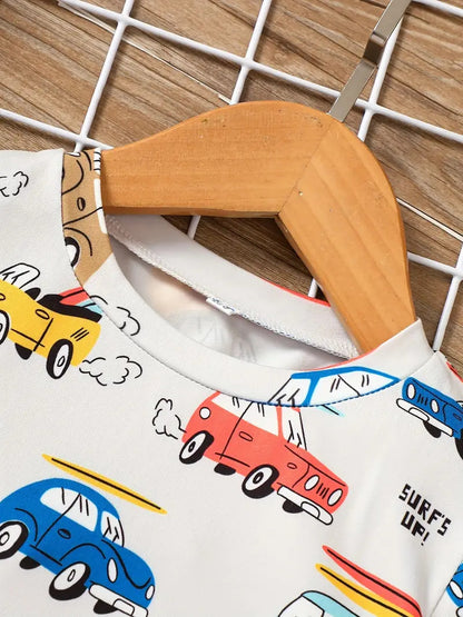 Vibrant Kids' Car-Themed T-Shirts and Shorts Set