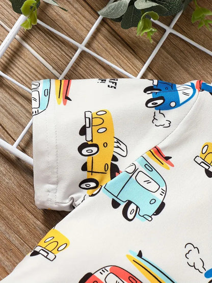 Vibrant Kids' Car-Themed T-Shirts and Shorts Set