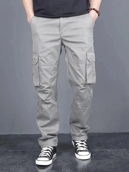 Men's Light Grey Cotton Cargo Pants – Multi-Pocket Utility Trousers for Men