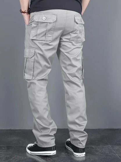 Men's Light Grey Cotton Cargo Pants – Multi-Pocket Utility Trousers for Men