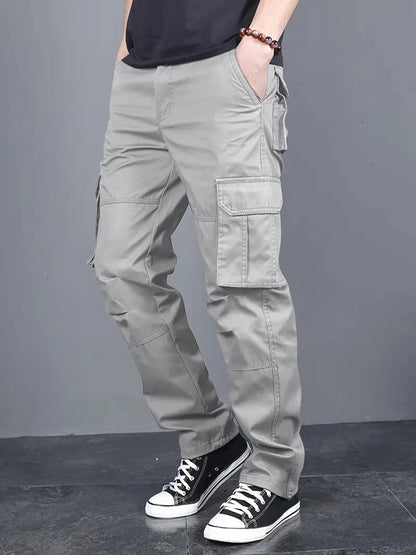 Men's Light Grey Cotton Cargo Pants – Multi-Pocket Utility Trousers for Men