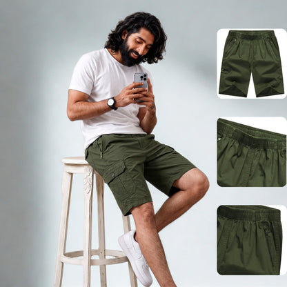 Signature Olive Green Premium Cotton Men's Cargo Shorts