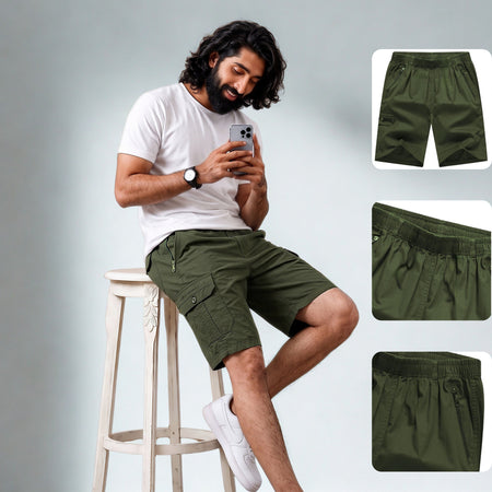 Signature Olive Green Premium Cotton Men's Cargo Shorts