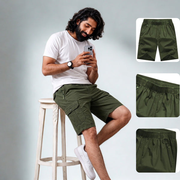 Signature Olive Green Premium Cotton Men's Cargo Shorts