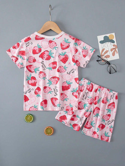 Sweet Strawberry Printed Nightwear Set for Kids