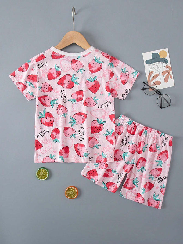 Sweet Strawberry Printed Nightwear Set for Kids