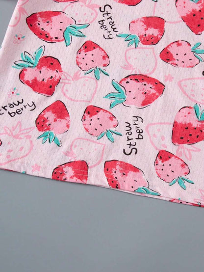 Sweet Strawberry Printed Nightwear Set for Kids