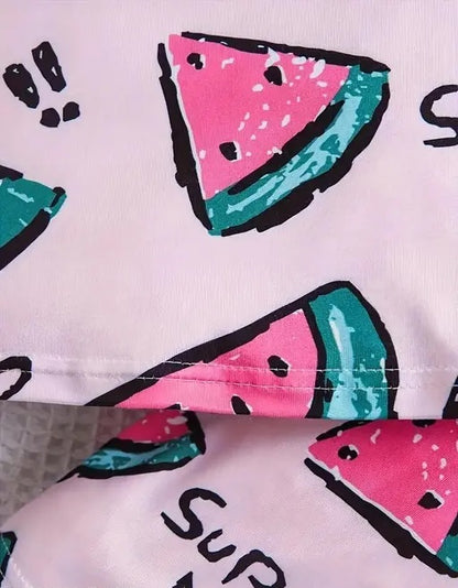 Kids' Adorable Watermelon Print Hosiery Fabric T-Shirt & Shorts Combo