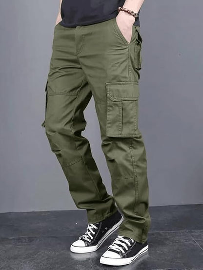 Men's Olive Green Cotton Cargo Pants – Multi-Pocket Utility Trousers