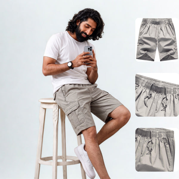 Signature Light Gray Premium Cotton Men's Cargo Shorts