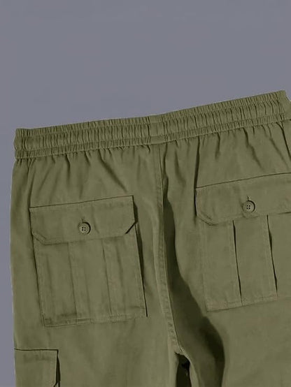 Men's Olive Green Cotton Cargo Pants – Multi-Pocket Utility Trousers