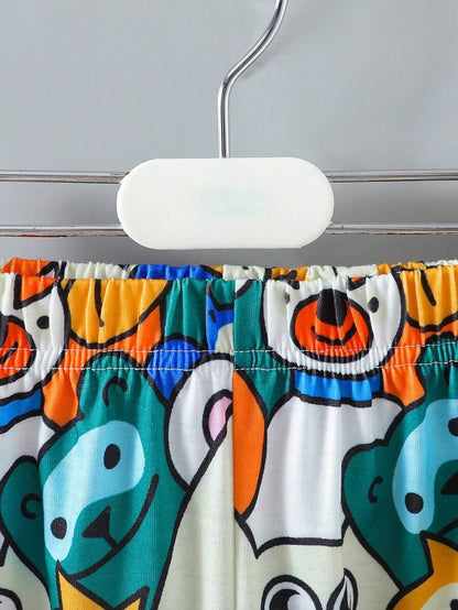 Fun Kids' Cartoon Jungle Print Summer Outfit in Fabric
