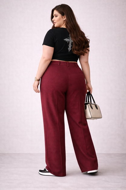 Women’s Wine Maroon Plus Size Straight Fit Trousers