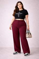 Women’s Wine Maroon Plus Size Straight Fit Trousers