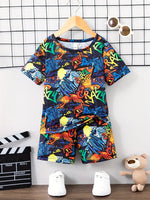 Stylish Kids' Graffiti Print T-Shirt & Shorts for Kids