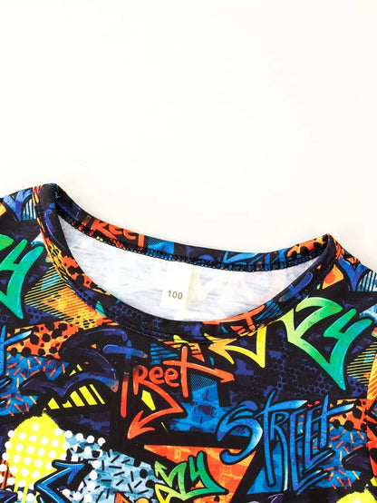 Stylish Kids' Graffiti Print T-Shirt & Shorts for Kids