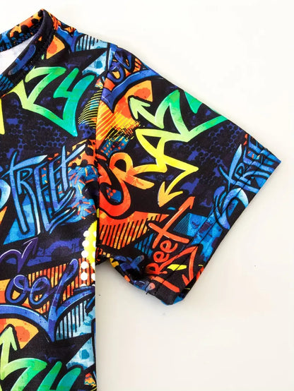 Stylish Kids' Graffiti Print T-Shirt & Shorts for Kids