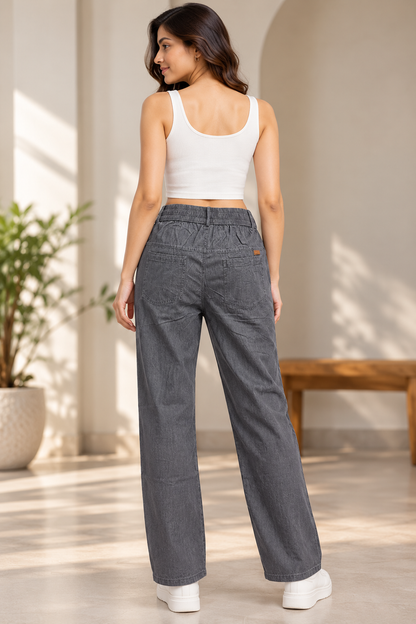 Women’s Premium Relaxed Fit Soft Denim Trousers in Light Grey