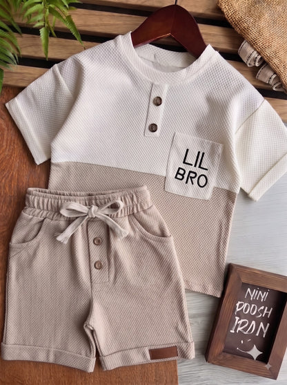 Premium Kids Waffle T-Shirt & Shorts Combo – Beige