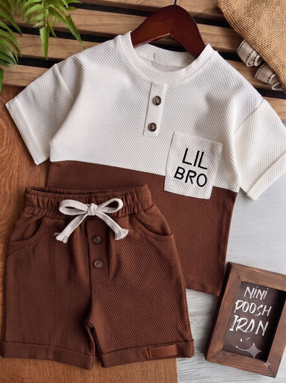 Premium Kids Brown & White Waffle T-Shirt & Shorts Combo