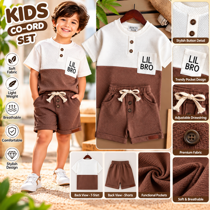 Premium Kids Brown & White Waffle T-Shirt & Shorts Combo