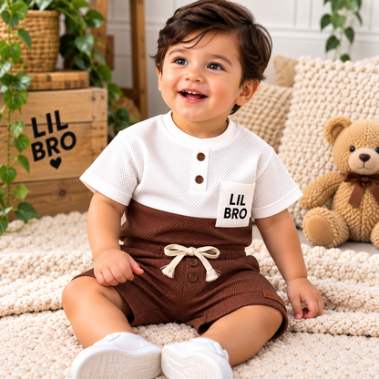 Premium Kids Brown & White Waffle T-Shirt & Shorts Combo