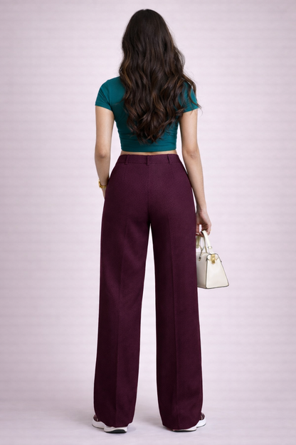 Women’s Luxury Wine High-Waist Stretchable Office Pants