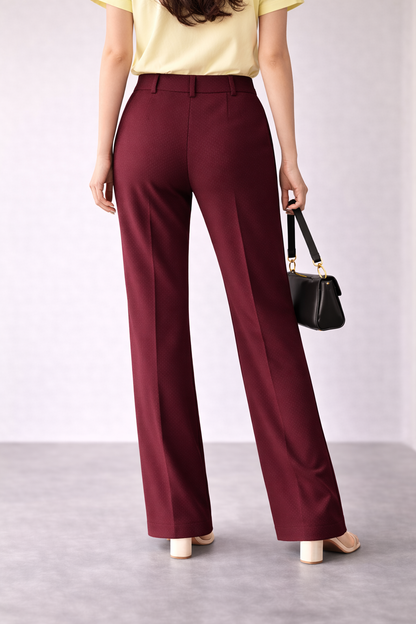 Women’s Wine Maroon LuxeFlex Straight Fit Trousers
