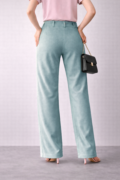 Luxury Aqua Mist High-Waist Women’s Office Trousers