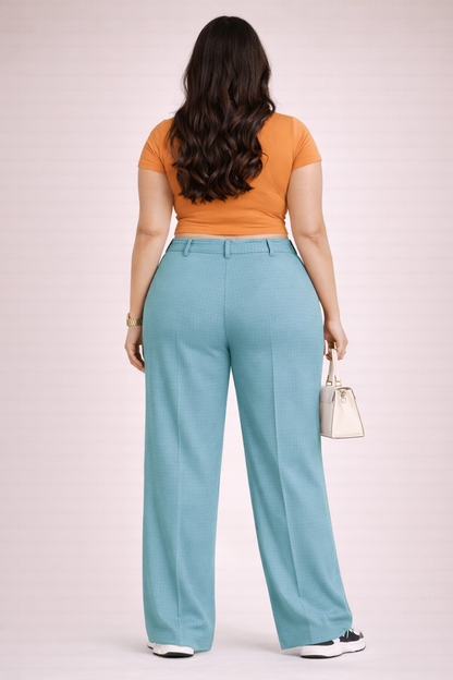 Luxury Light Blue High-Waist Women’s Pluse Size Trousers