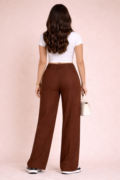 Women’s Coffee Brown Premium Stretch Straight Fit Trousers