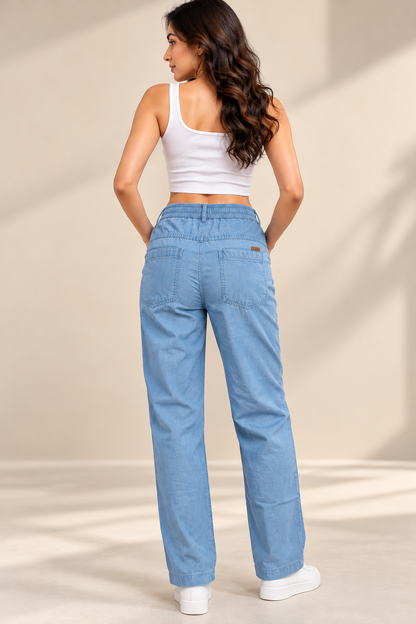 Women’s Premium Relaxed Fit Soft Denim Trousers in Sky Blue