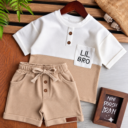 Premium Kids Chiku & White Waffle T-Shirt and Shorts Combo
