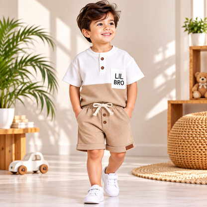 Premium Kids Chiku & White Waffle T-Shirt and Shorts Combo