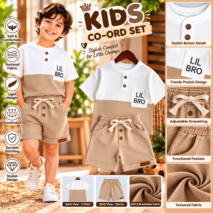Premium Kids Chiku & White Waffle T-Shirt and Shorts Combo
