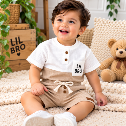 Premium Kids Chiku & White Waffle T-Shirt and Shorts Combo