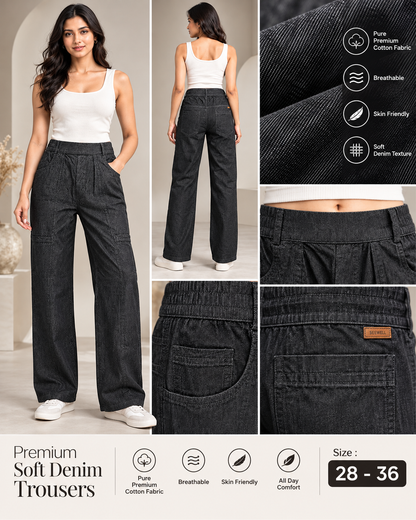 Women’s Premium Charcoal Black Soft Denim Trousers