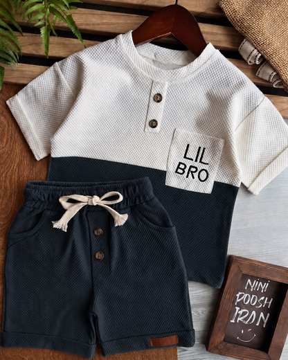 Premium Kids Dark Grey & White Waffle T-Shirt and Shorts Combo