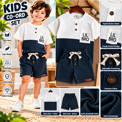 Premium Kids Dark Grey & White Waffle T-Shirt and Shorts Combo