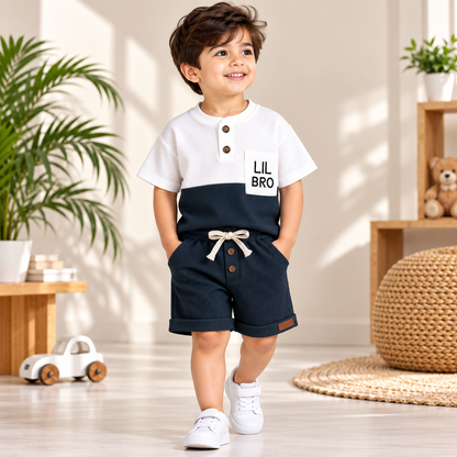 Premium Kids Dark Grey & White Waffle T-Shirt and Shorts Combo
