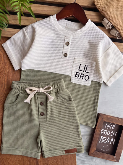 Premium Kids Dark Pista & White Waffle T-Shirt and Shorts Combo