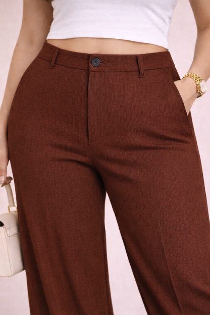 Women’s Coffee Brown Premium Stretch Straight Fit Trousers