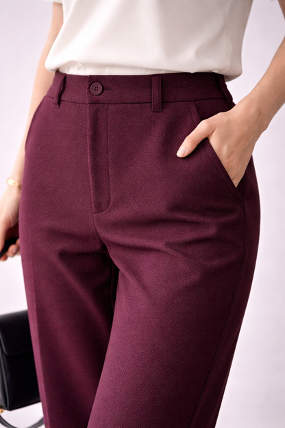 Luxury Wine High-Waist Women’s Office Pants