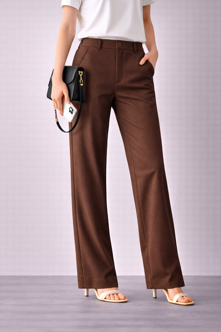 Women’s Premium Stretchable Straight Fit Trousers - Coffee Brown