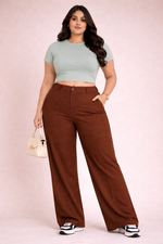 Women’s Premium Stretchable Plus Size Trousers - Coffee Brown