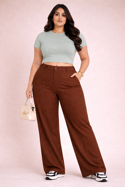 Women’s Premium Stretchable Plus Size Trousers - Coffee Brown