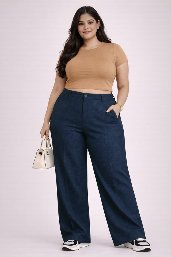 Premium Classic Navy Women’s Pluse Size Straight Fit Trousers