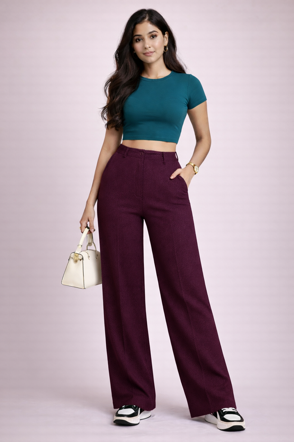 Women’s Luxury Wine High-Waist Stretchable Office Pants