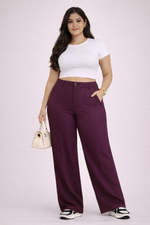 Luxury Wine High-Waist Women’s Office Plus Size Trousers